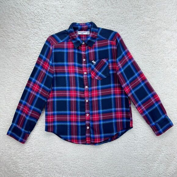 abercrombie kids Other - Abercrombie Kids Boys Shirt Plaid Long Sleeve Flannel Size 9/10 Button-Up Logo